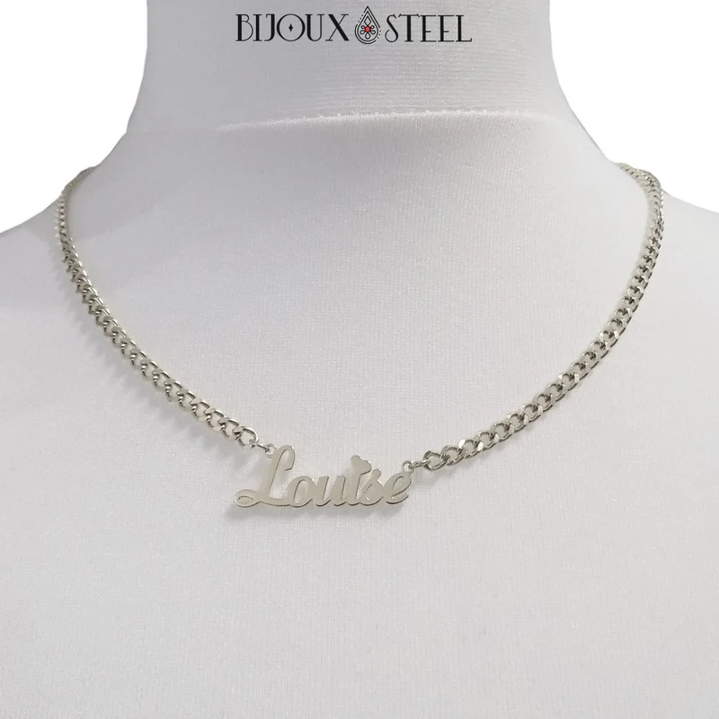 Collier prénom personnalisé à chaîne cubaine en acier inoxydable