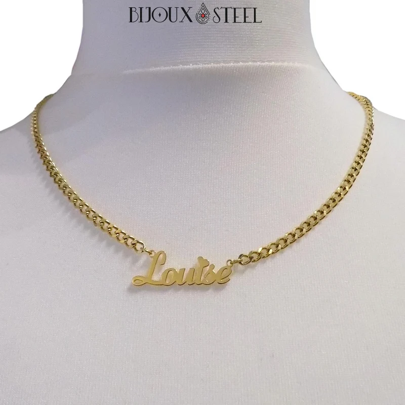 Collier prénom personnalisé à chaîne cubaine en acier inoxydable