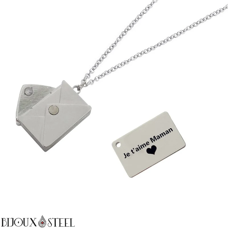 Collier enveloppe personnalisée en acier inoxydable
