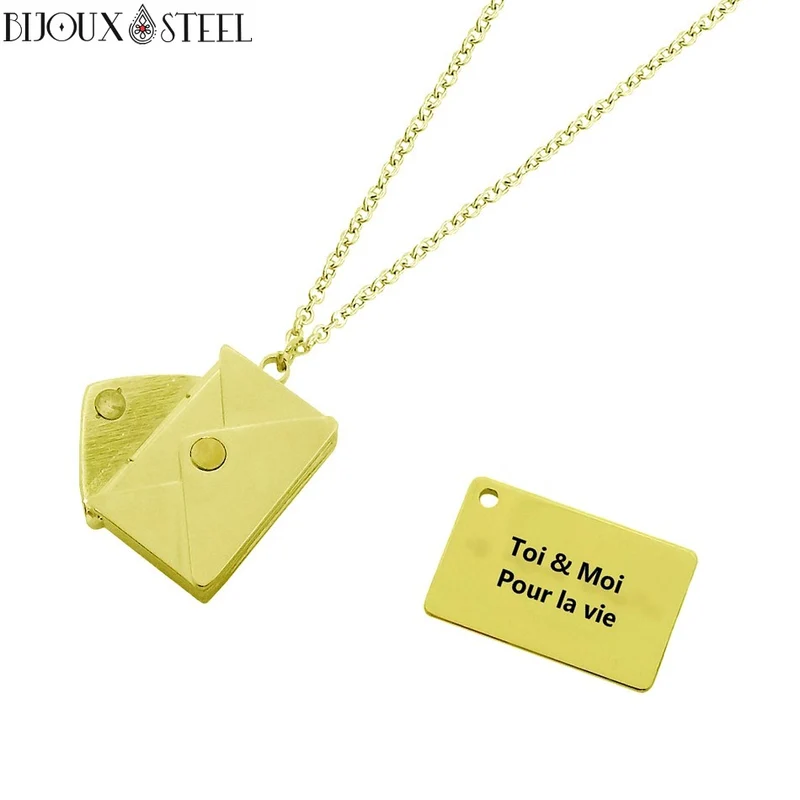 Collier enveloppe personnalisée en acier inoxydable
