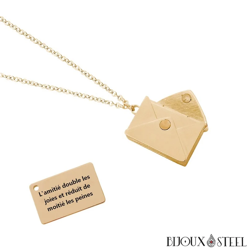Collier enveloppe personnalisée en acier inoxydable