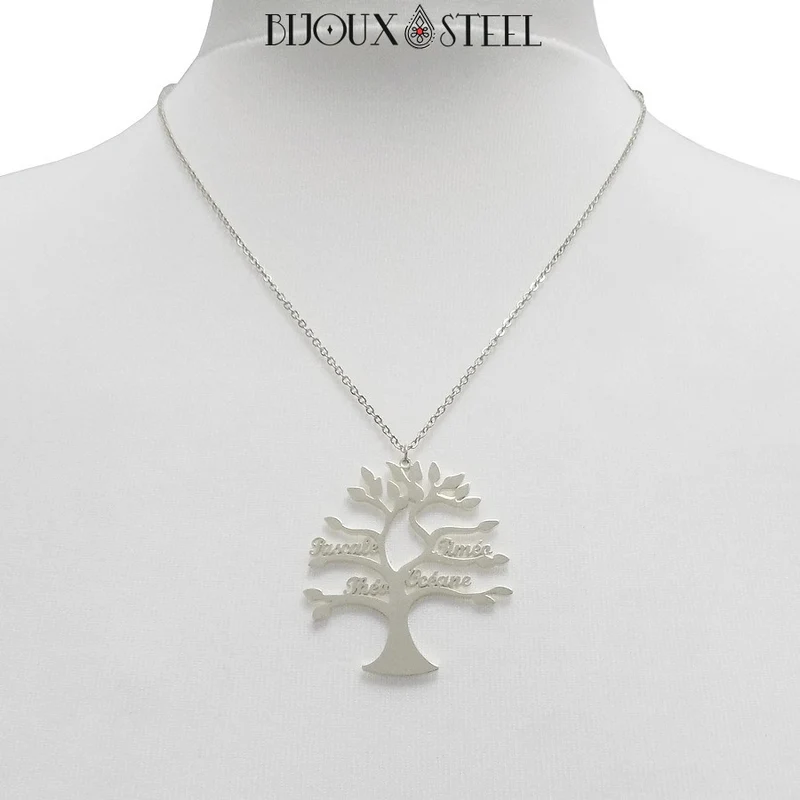 Collier arbre généalogique personnalisé en acier inoxydable