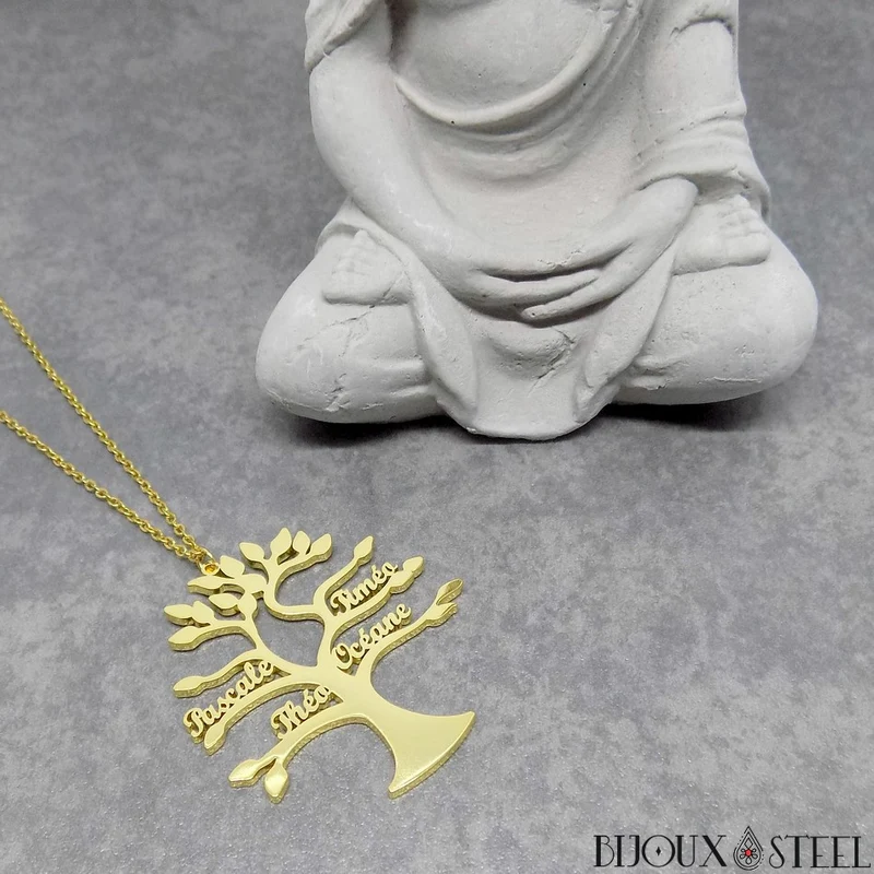 Collier arbre généalogique personnalisé en acier inoxydable