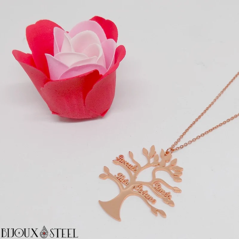 Collier arbre généalogique personnalisé en acier inoxydable