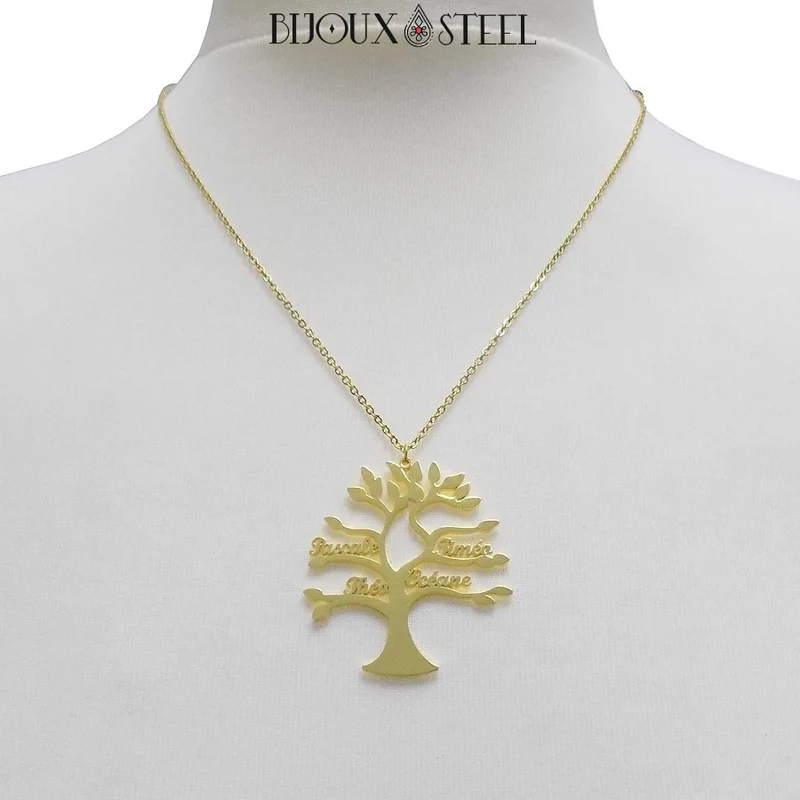 Collier arbre généalogique personnalisé en acier inoxydable