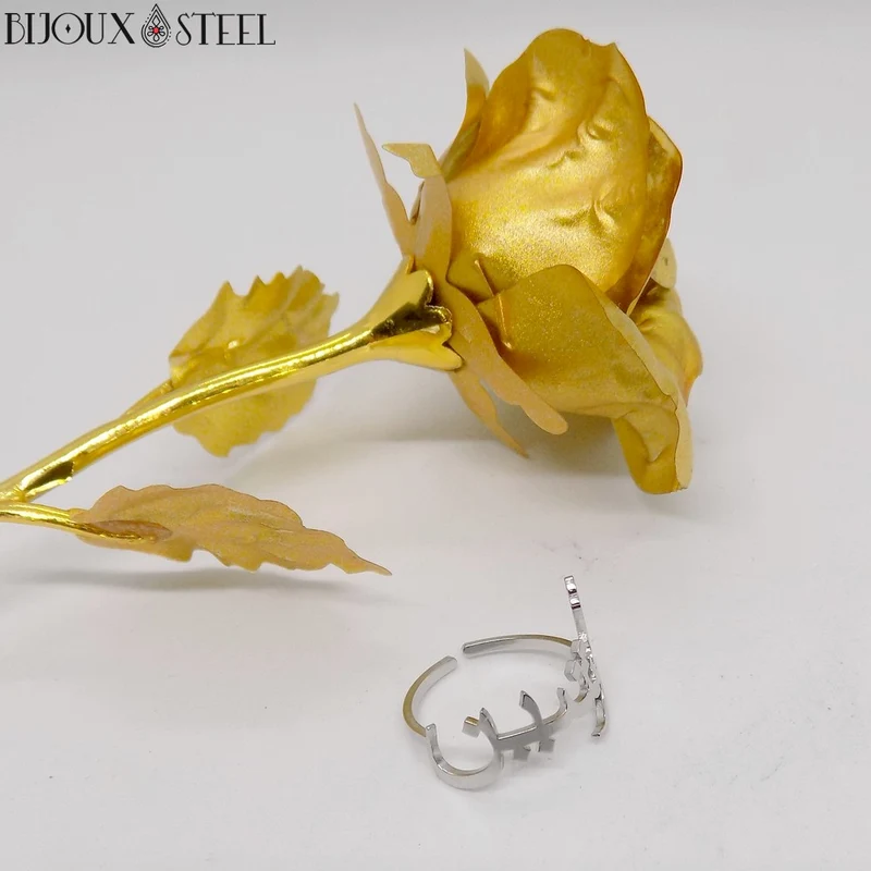 Bague ajustable à prénom arabe personnalisable en acier inoxydable
