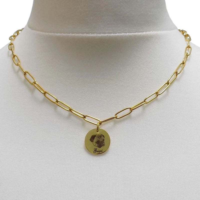 Collier trombone personnalisé photo animal en acier inoxydable