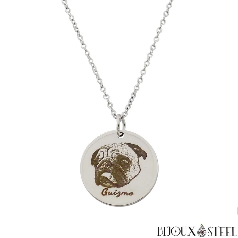 Collier médaille personnalisée gravure photo animal en acier inoxydable