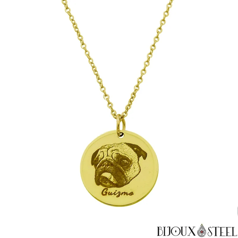 Collier médaille personnalisée gravure photo animal en acier inoxydable
