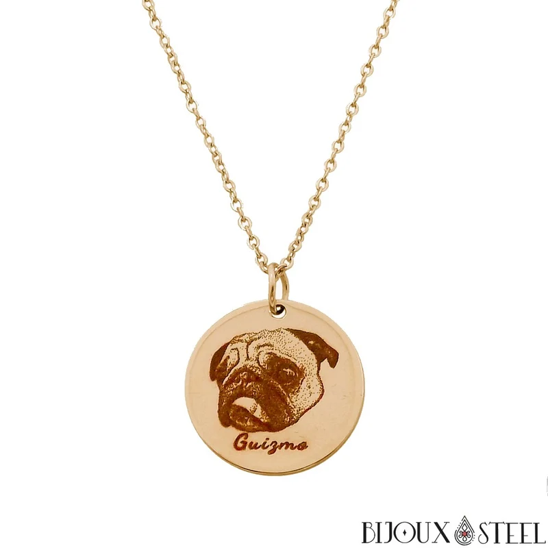 Collier médaille personnalisée gravure photo animal en acier inoxydable