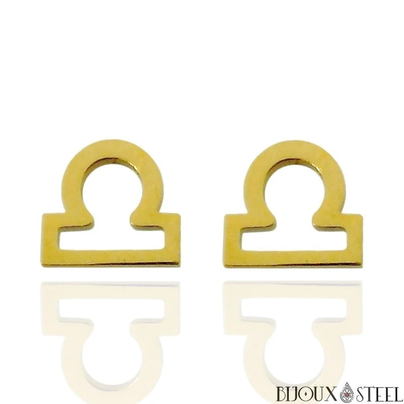 Boucles d'oreilles signes du zodiaque dorés en acier inoxydable