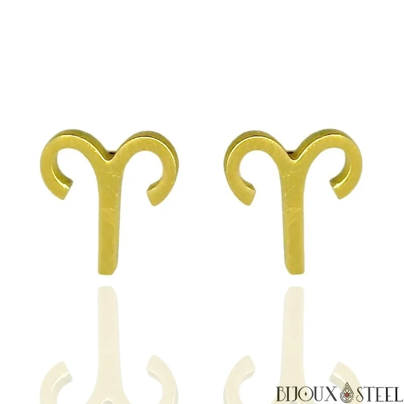 Boucles d'oreilles signes du zodiaque dorés en acier inoxydable