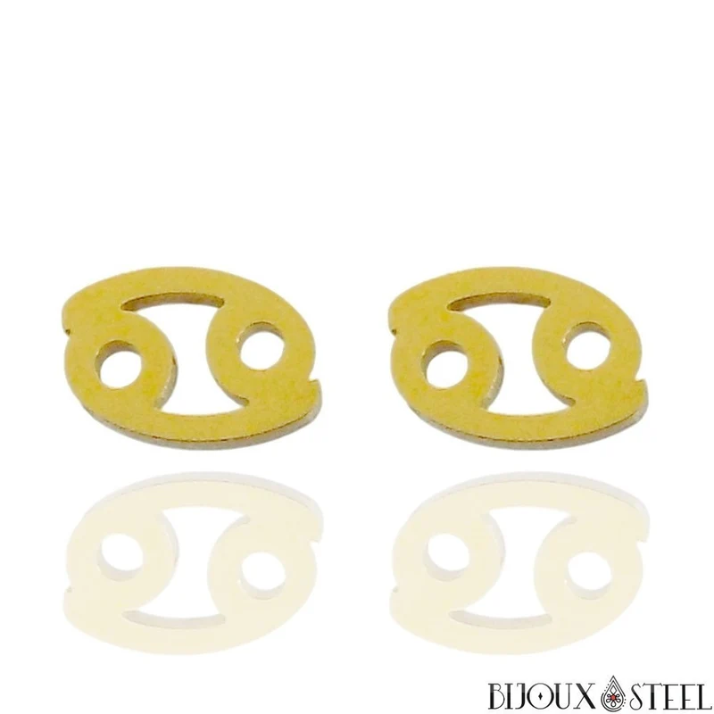 Boucles d'oreilles signes du zodiaque dorés en acier inoxydable