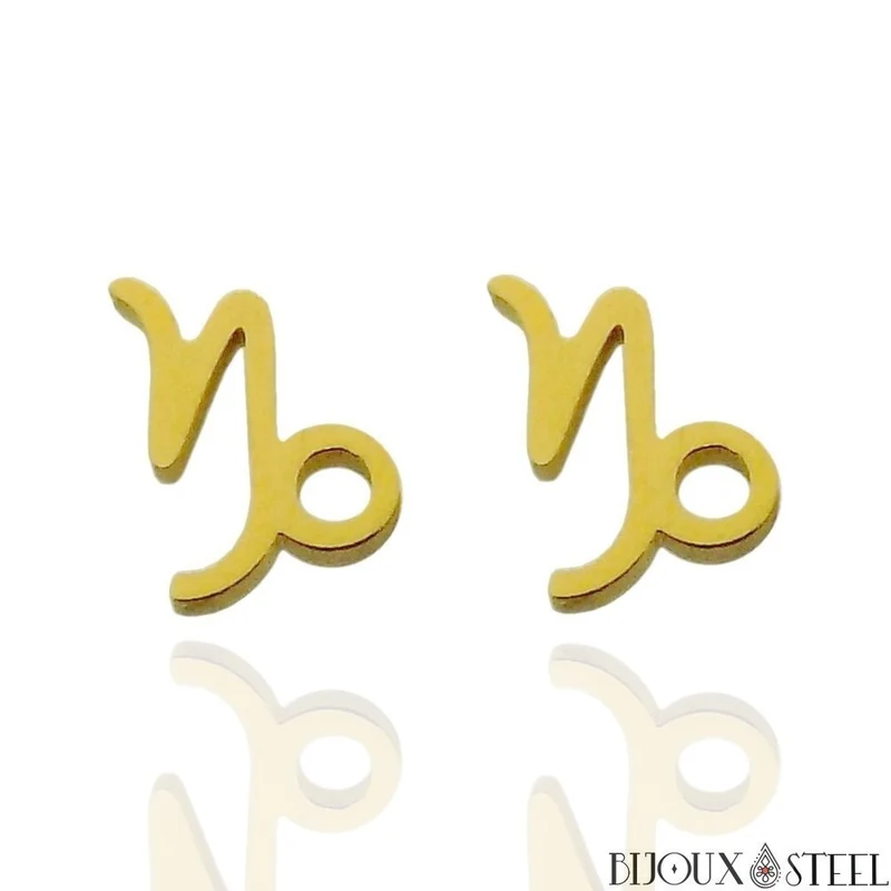 Boucles d'oreilles signes du zodiaque dorés en acier inoxydable
