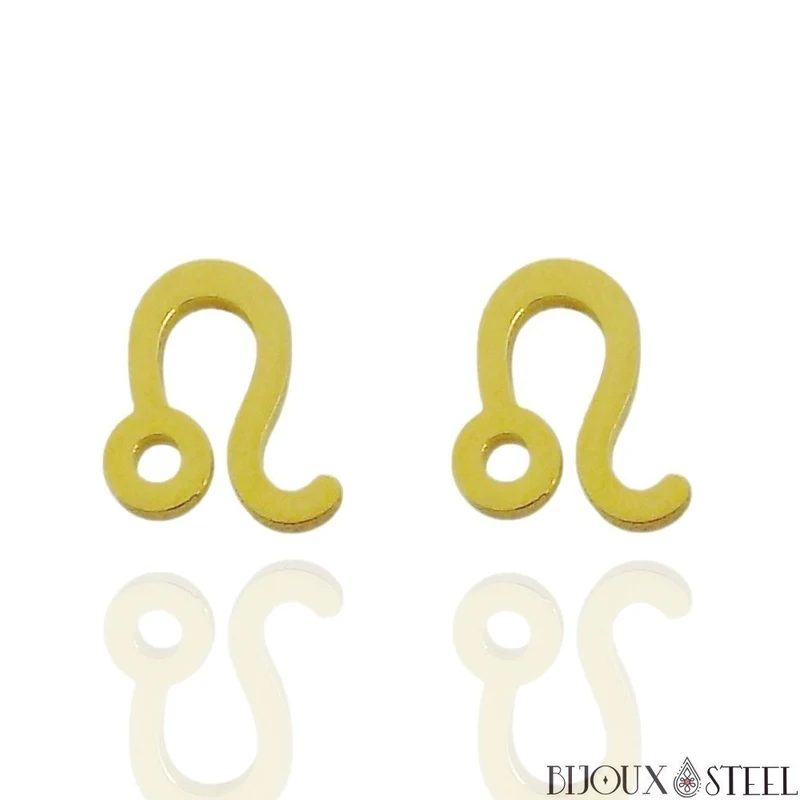 Boucles d'oreilles signes du zodiaque dorés en acier inoxydable