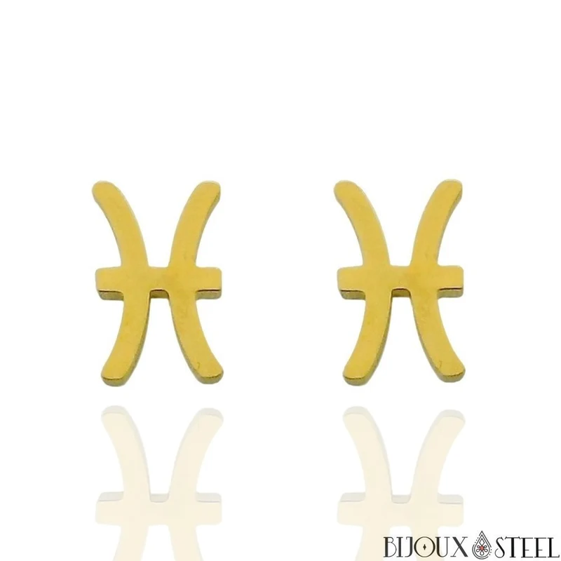 Boucles d'oreilles signes du zodiaque dorés en acier inoxydable