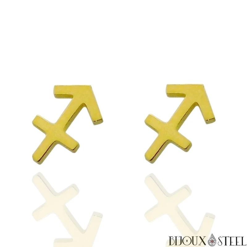 Boucles d'oreilles signes du zodiaque dorés en acier inoxydable