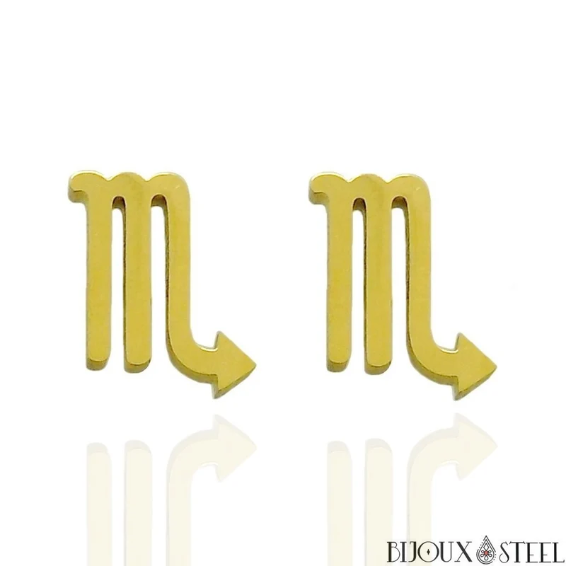 Boucles d'oreilles signes du zodiaque dorés en acier inoxydable