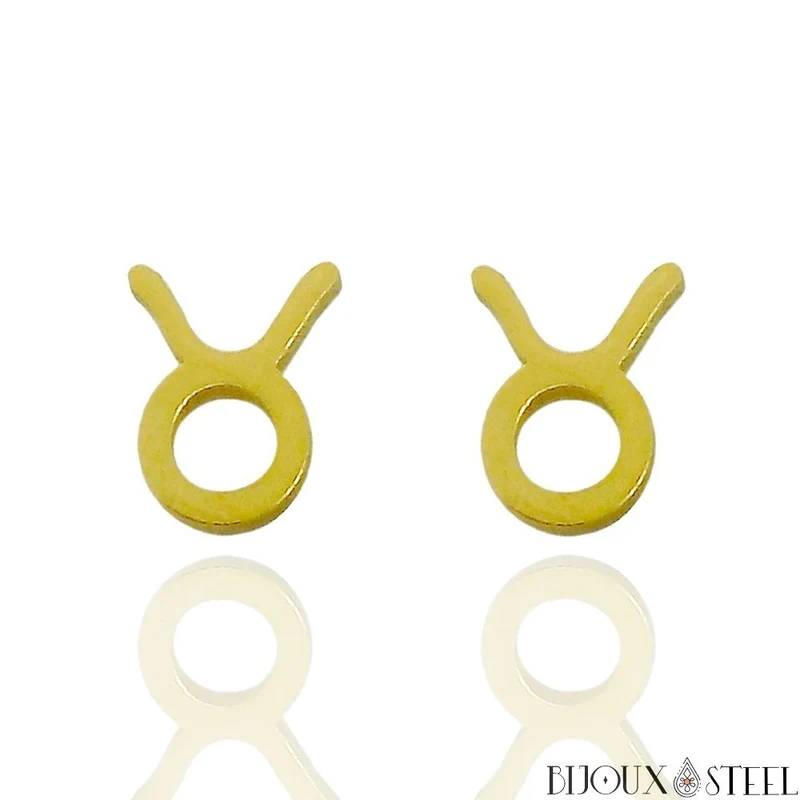 Boucles d'oreilles signes du zodiaque dorés en acier inoxydable