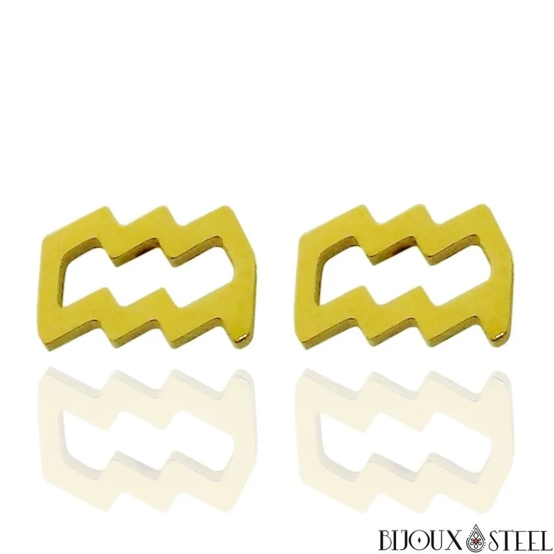 Boucles d'oreilles signes du zodiaque dorés en acier inoxydable
