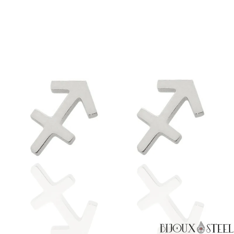 Boucles d'oreilles signes du zodiaque argentés en acier inoxydable
