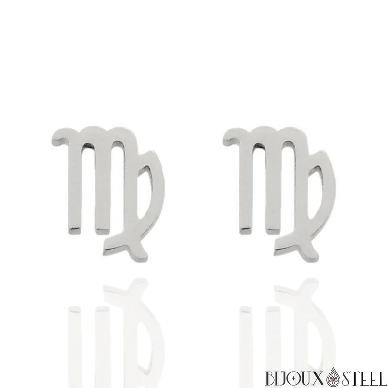 Boucles d'oreilles signe astrologique vierge en acier inoxydable