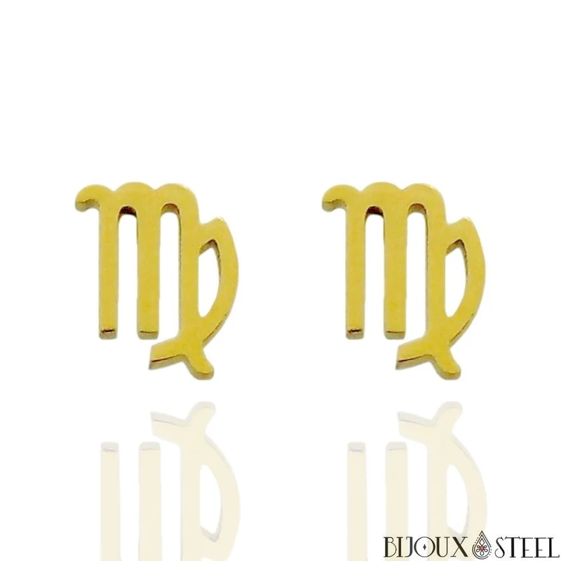 Boucles d'oreilles signe astrologique vierge en acier inoxydable