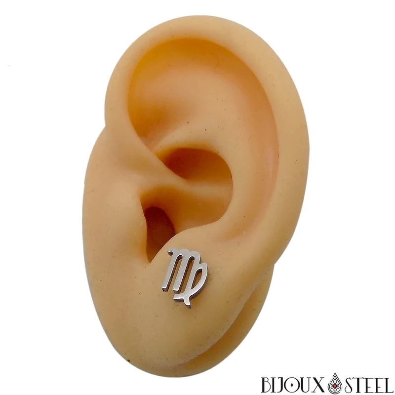 Boucles d'oreilles signe astrologique vierge en acier inoxydable