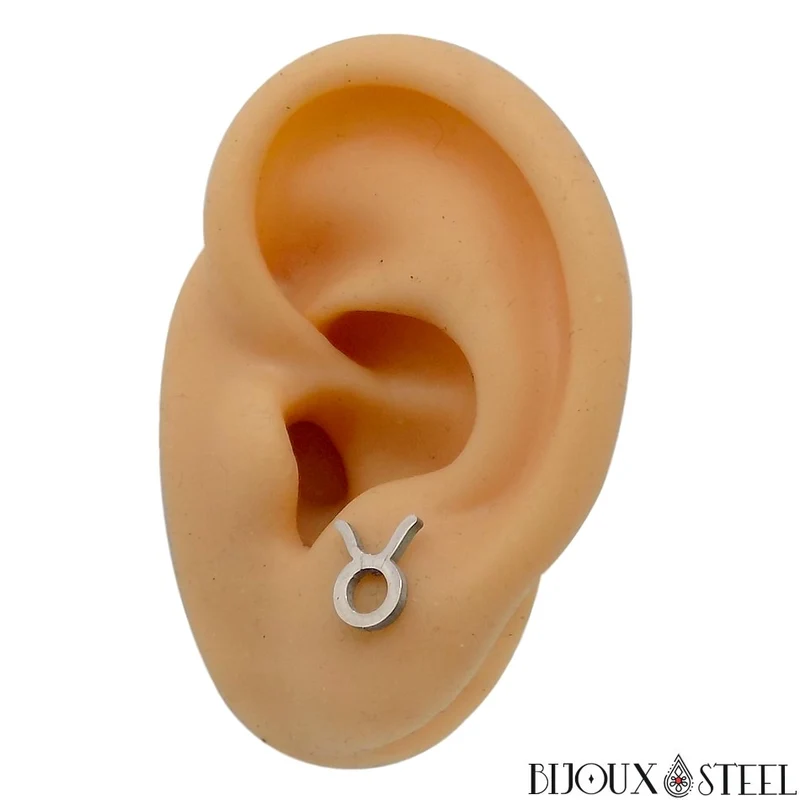 Boucles d'oreilles signe astrologique taureau en acier inoxydable