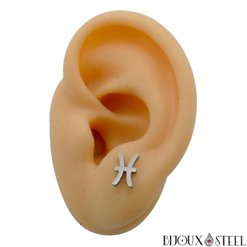 Boucles d'oreilles signe astrologique poissons en acier inoxydable