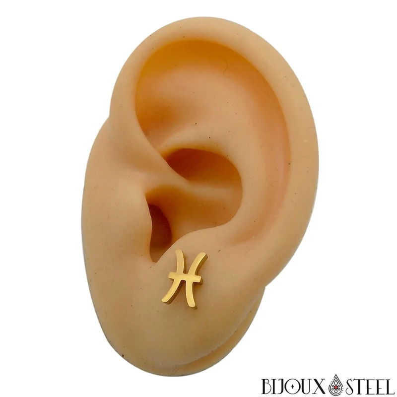 Boucles d'oreilles signe astrologique poissons en acier inoxydable