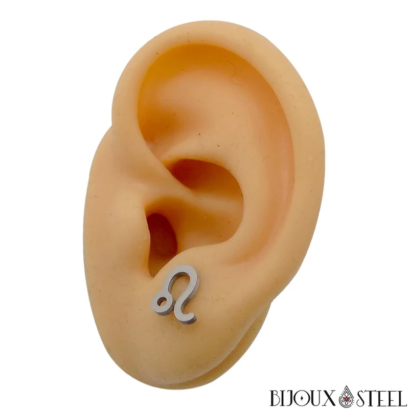 Boucles d'oreilles signe astrologique lion en acier inoxydable