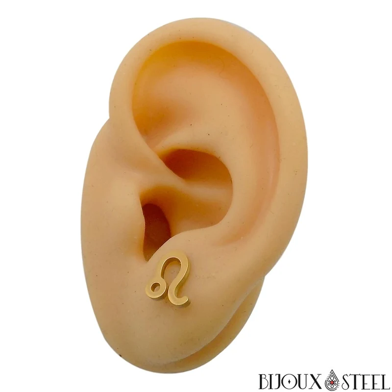 Boucles d'oreilles signe astrologique lion en acier inoxydable