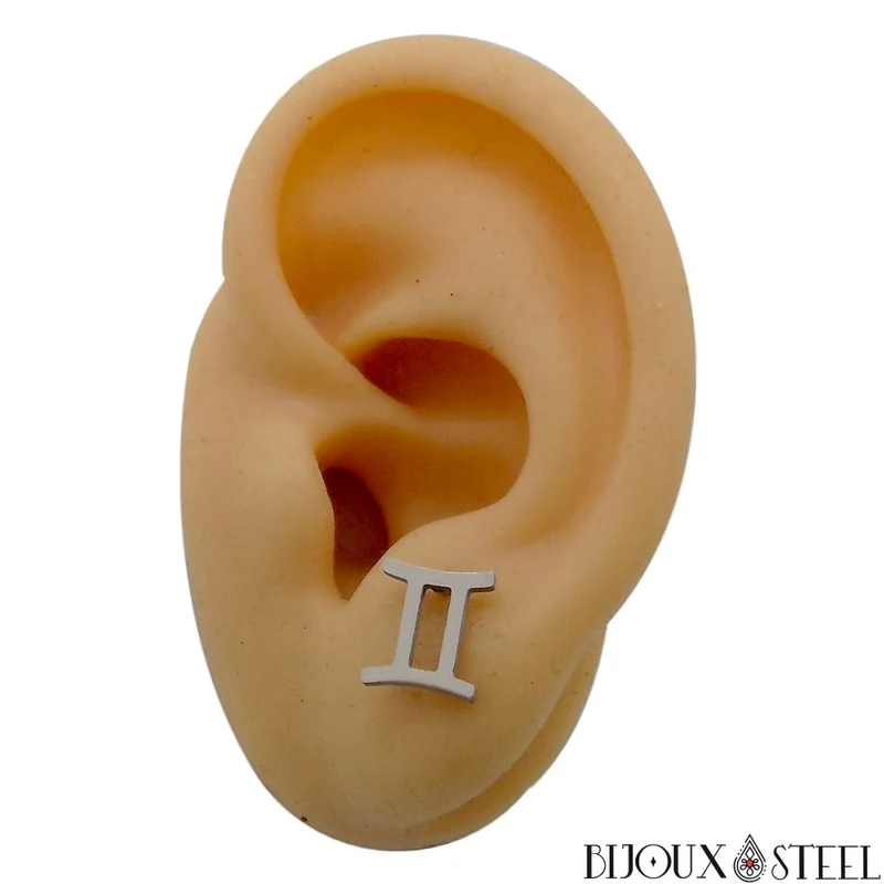 Boucles d'oreilles signe astrologique gémeaux en acier inoxydable