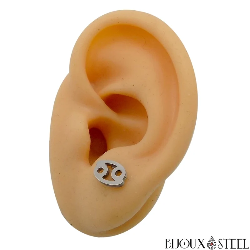 Boucles d'oreilles signe astrologique cancer en acier inoxydable