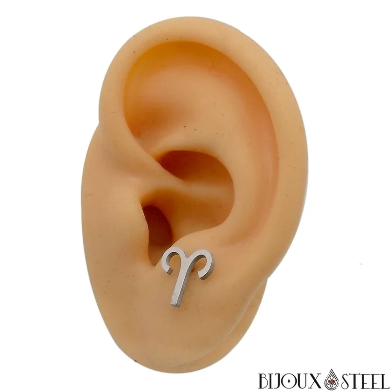 Boucles d'oreilles signe astrologique bélier en acier inoxydable