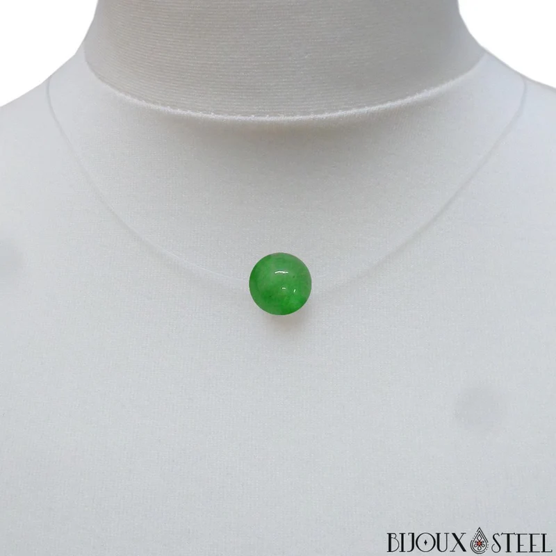 Collier à perle d'aventurine verte sur fil de nylon