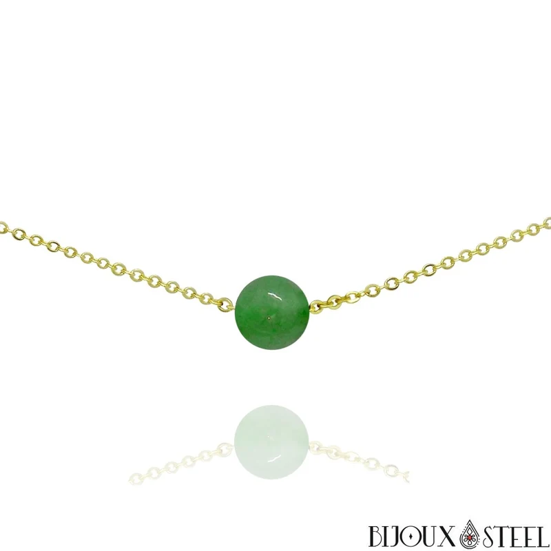 Collier à perle d'aventurine verte en acier inoxydable