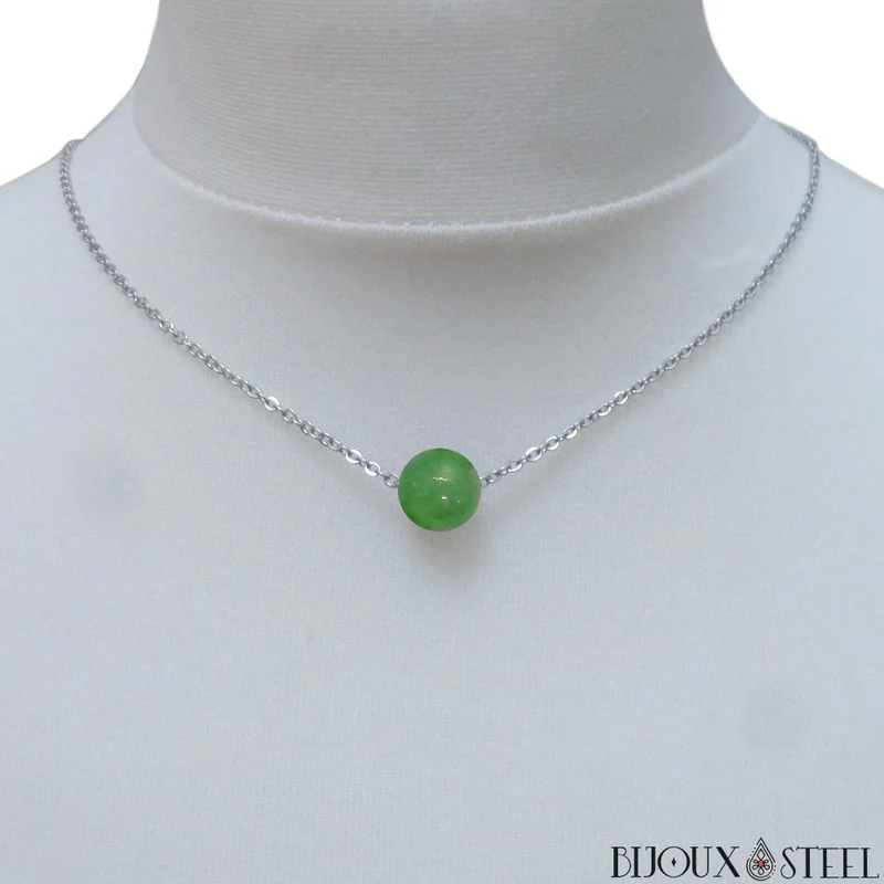 Collier à perle d'aventurine verte en acier inoxydable