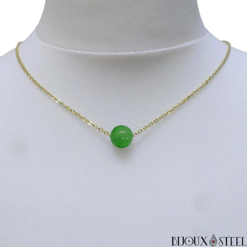 Collier à perle d'aventurine verte en acier inoxydable