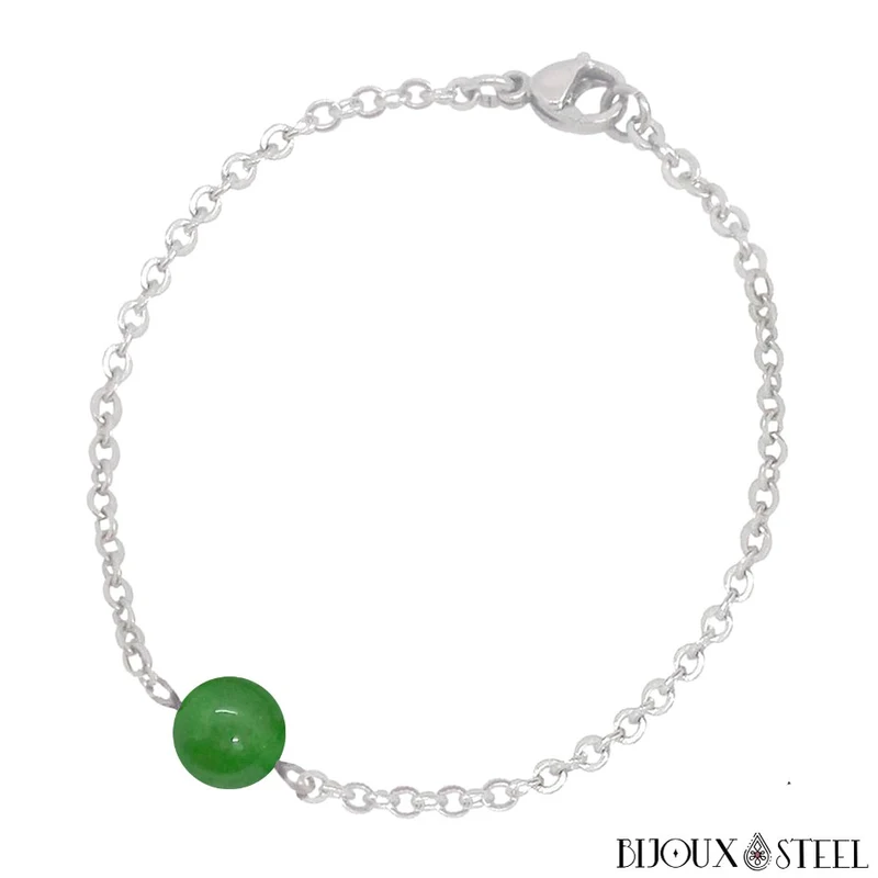 Bracelet à perle d'aventurine verte en acier inoxydable