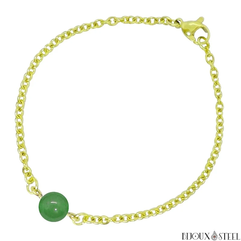 Bracelet à perle d'aventurine verte en acier inoxydable