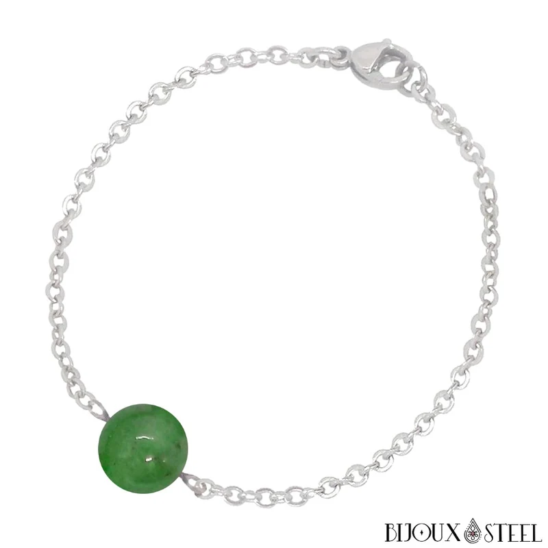 Bracelet à perle d'aventurine verte en acier inoxydable