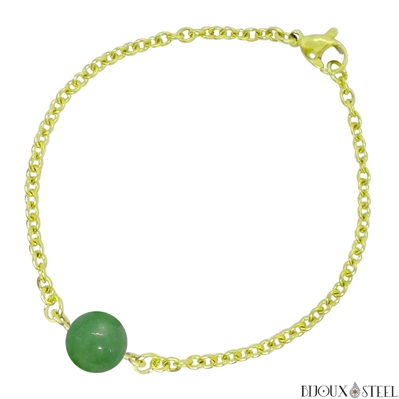 Bracelet à perle d'aventurine verte en acier inoxydable
