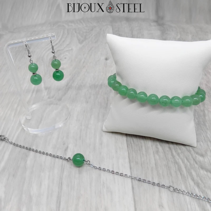 Bracelet à perle d'aventurine verte en acier inoxydable