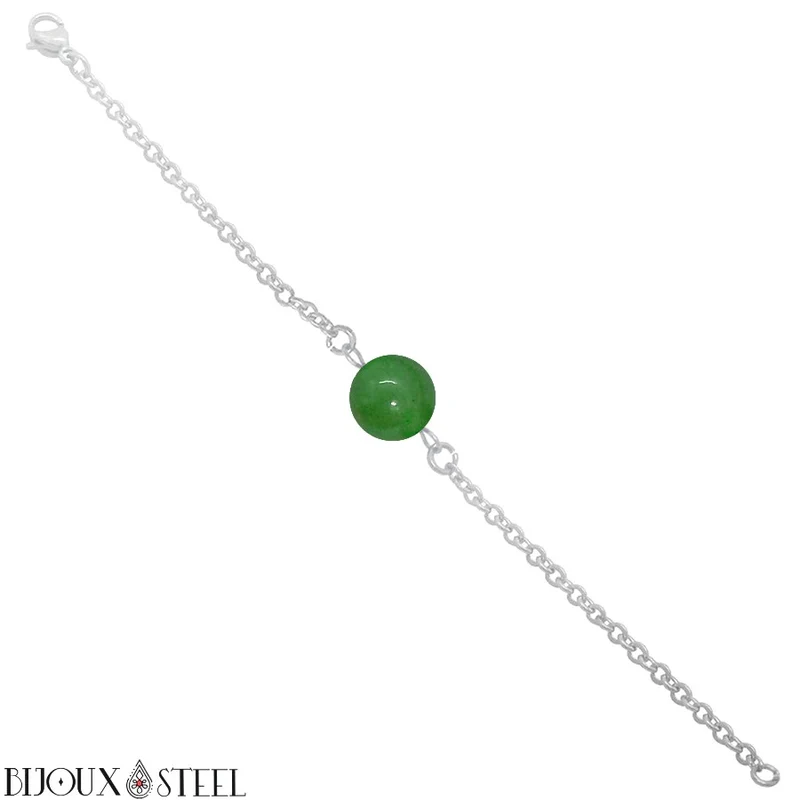 Bracelet à perle d'aventurine verte en acier inoxydable