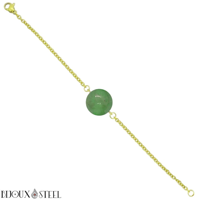 Bracelet à perle d'aventurine verte en acier inoxydable