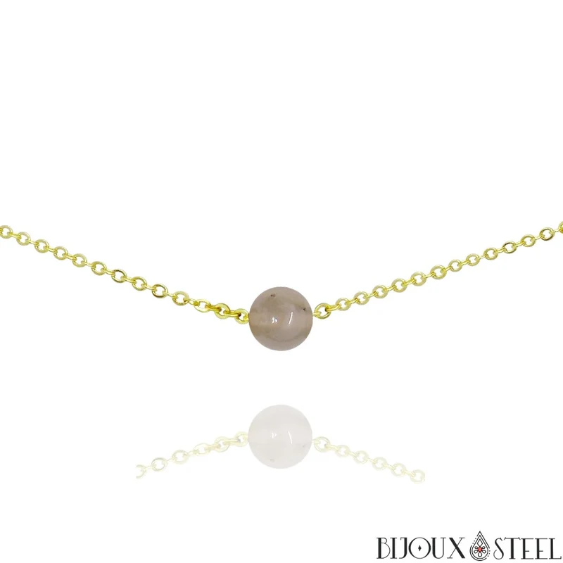 Collier à perle d'agate grise en acier inoxydable