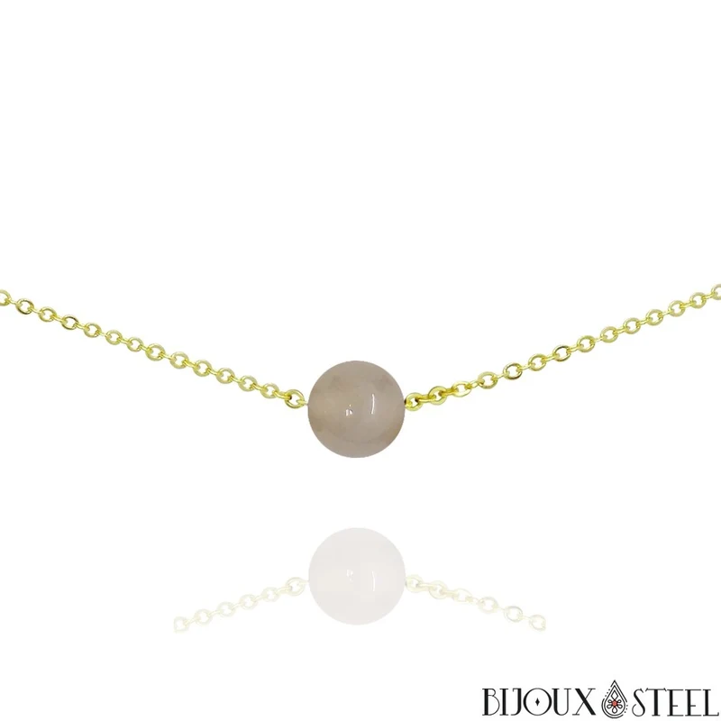 Collier à perle d'agate grise en acier inoxydable