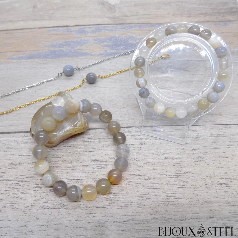 Bracelet en perles d'agate grise 10mm
